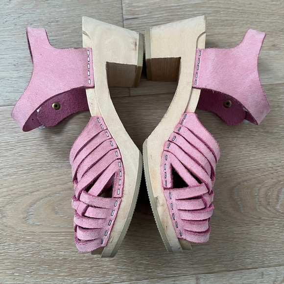 Piukk Swedish Sandals Pink Leather Wooden Clogs EU 37/ US 6,5 Made In Sweden - Picture 2 of 6